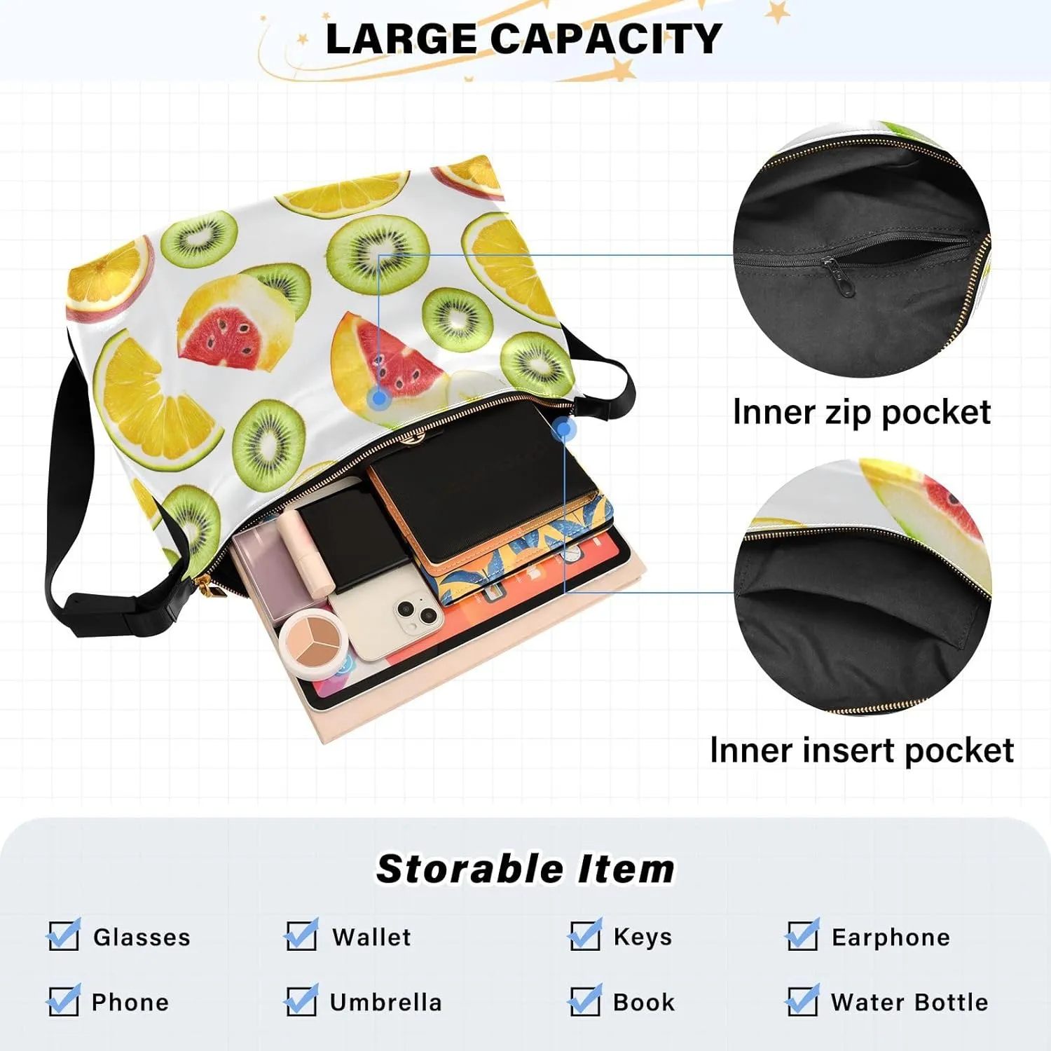 Ladies Purse Crossbody Trendy Womens Crossbody Sling Bag Large Shoulder Purse Funny Kumquat Fruit Purple