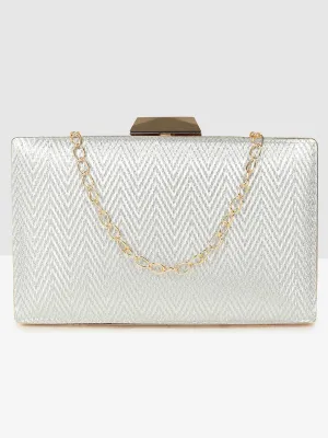 Ladies Silver Purse Handbag with Detachable Chain Sling Strap