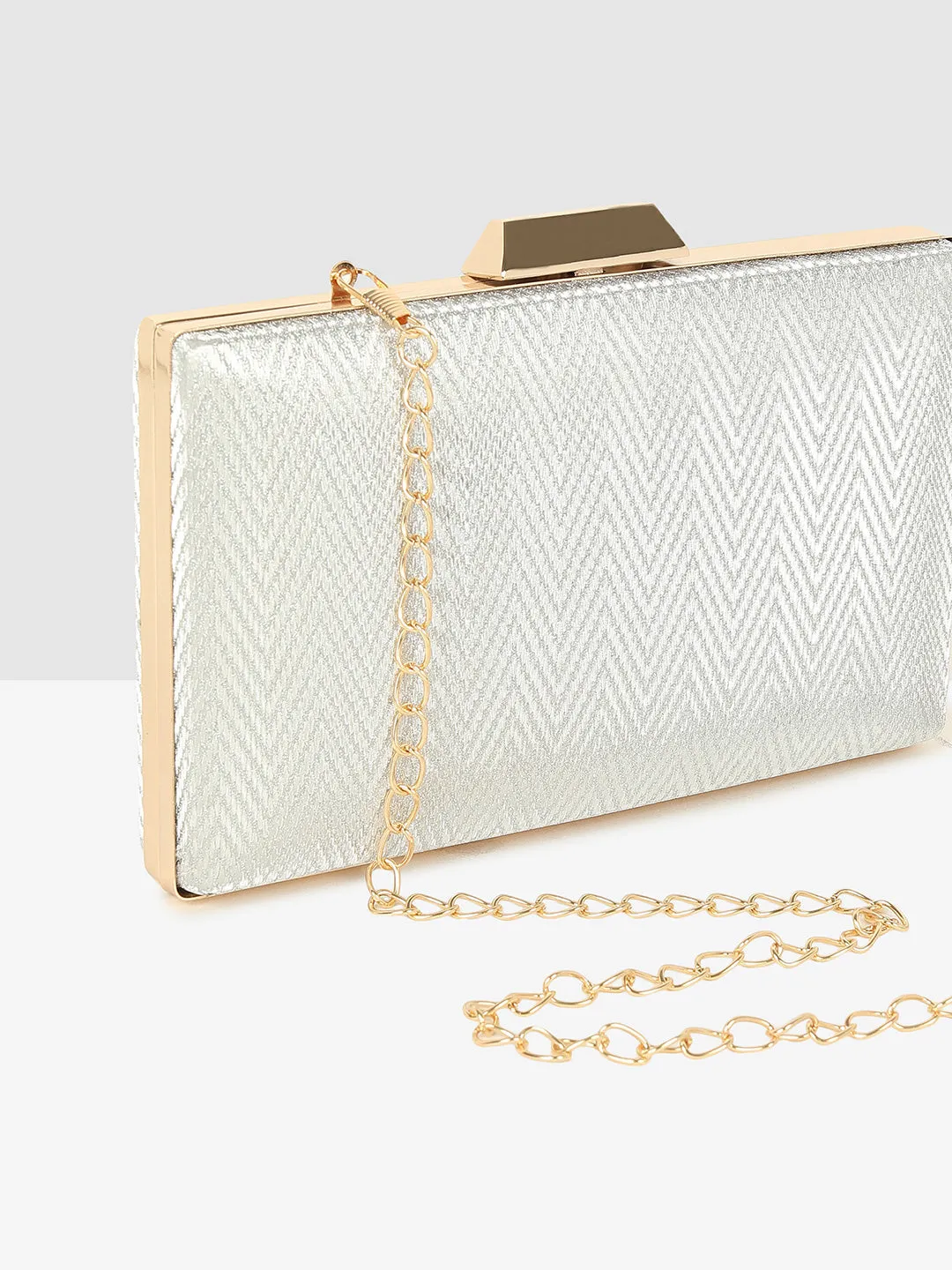 Ladies Silver Purse Handbag with Detachable Chain Sling Strap