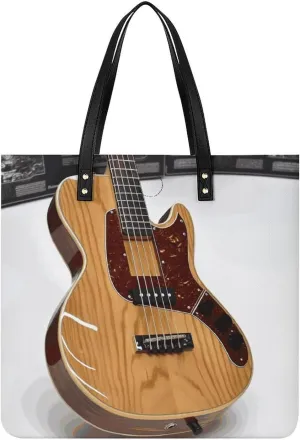Ladies Soft Leather Wallet Leather Printed Handbags for Women Guitar Musical Instrument Printed Satchel Tote Fashion Shoulder Bag Purses