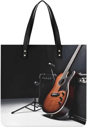Ladies Soft Leather Wallet Leather Printed Handbags for Women Musical Instrument Guitar Printed Satchel Tote Fashion Shoulder Bag Purses