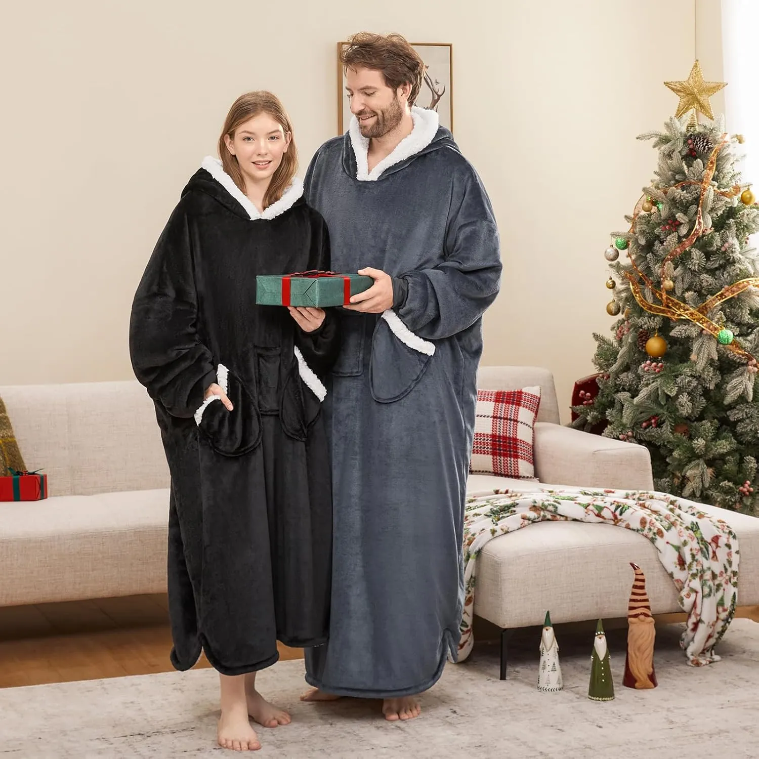 L'AGRATY Oversized Wearable Blanket Hoodie for Adults - Premium Sherpa Fleece Hoodie Blankets for Women Men - Super Cozy Warm Long Wearable Blanket Hoodie Sweatshir with Giant Pocket(Grey)