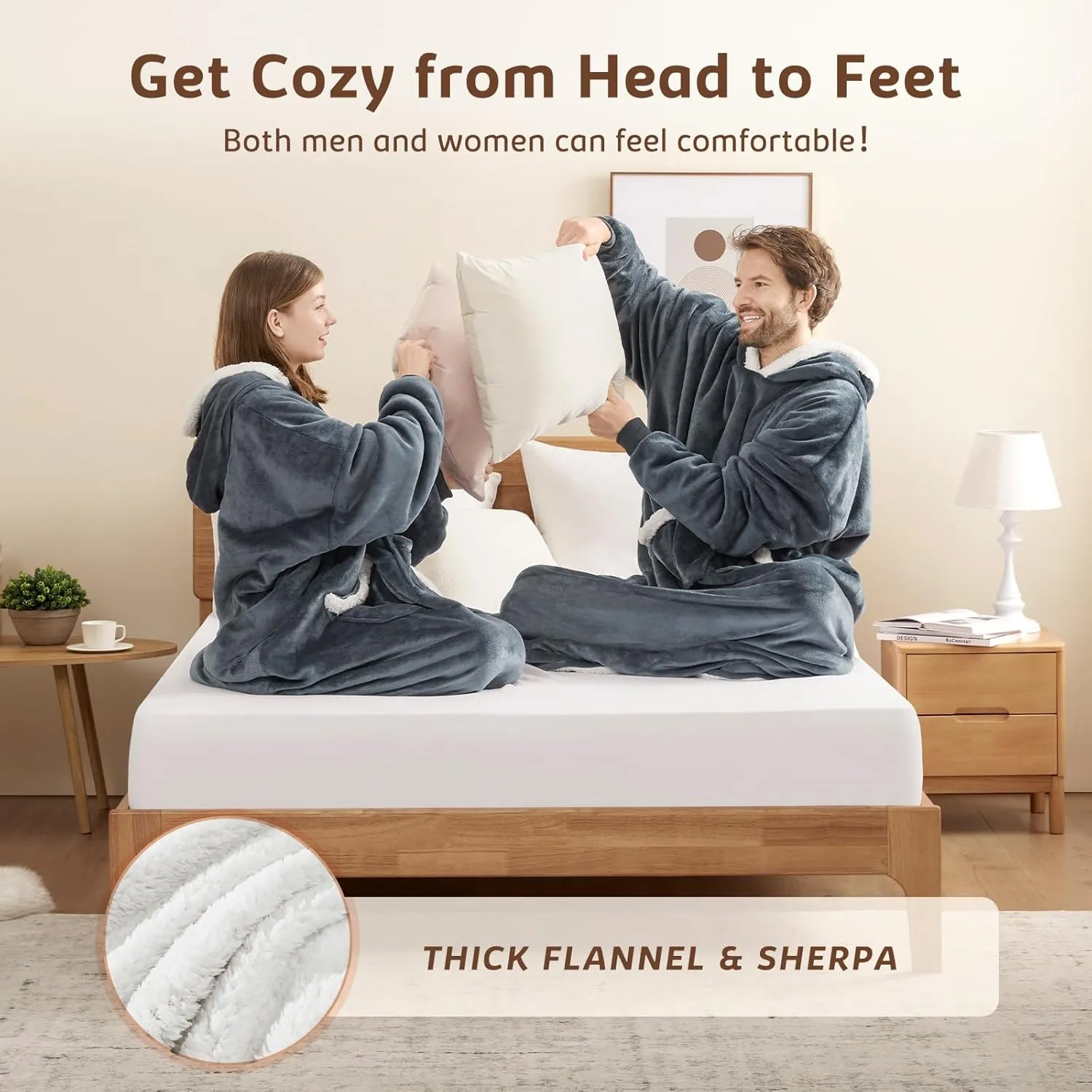 L'AGRATY Oversized Wearable Blanket Hoodie for Adults - Premium Sherpa Fleece Hoodie Blankets for Women Men - Super Cozy Warm Long Wearable Blanket Hoodie Sweatshir with Giant Pocket(Grey)