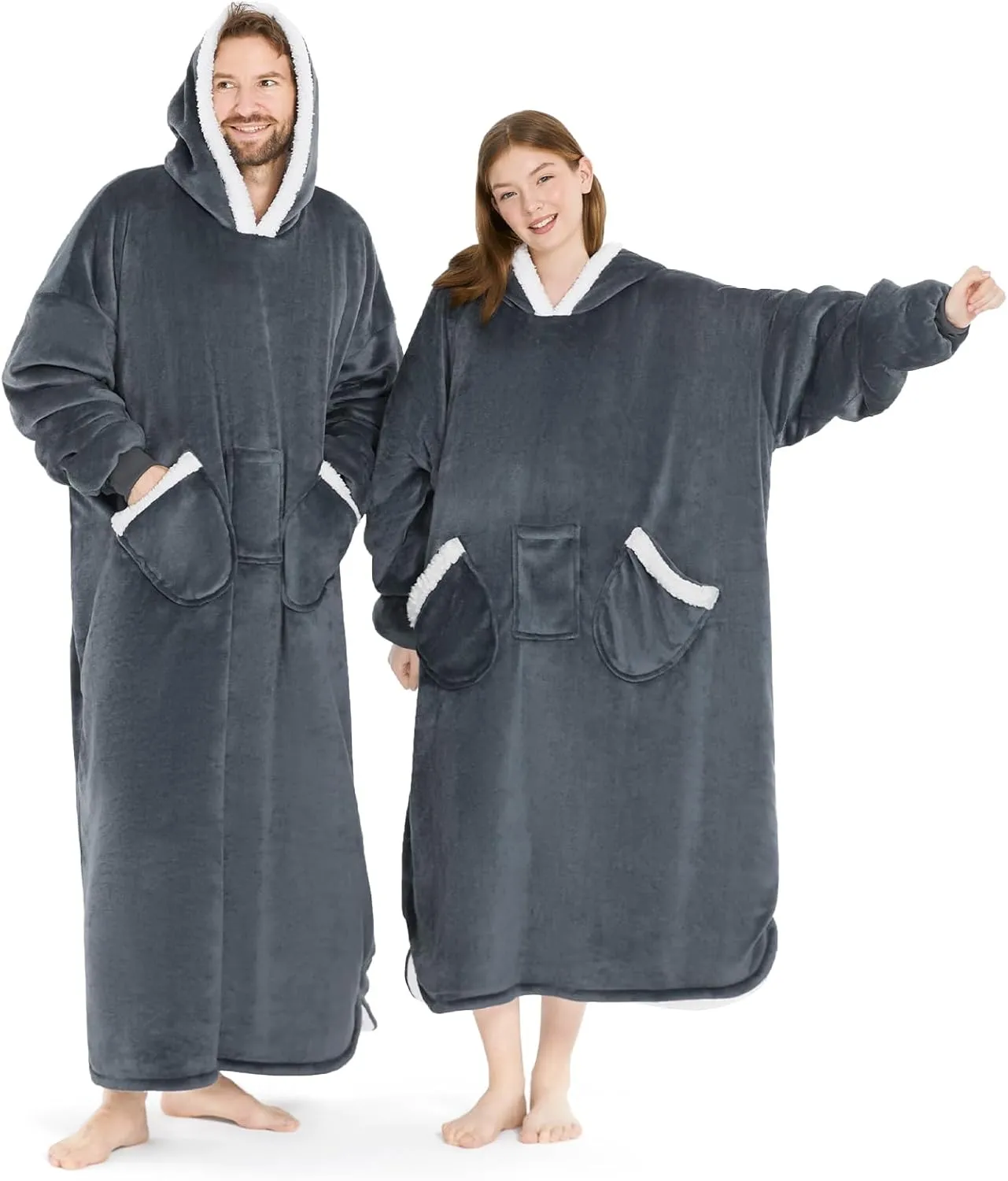 L'AGRATY Oversized Wearable Blanket Hoodie for Adults - Premium Sherpa Fleece Hoodie Blankets for Women Men - Super Cozy Warm Long Wearable Blanket Hoodie Sweatshir with Giant Pocket(Grey)