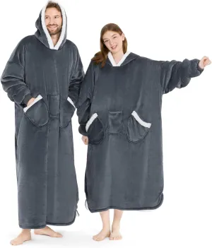 L'AGRATY Oversized Wearable Blanket Hoodie for Adults - Premium Sherpa Fleece Hoodie Blankets for Women Men - Super Cozy Warm Long Wearable Blanket Hoodie Sweatshir with Giant Pocket(Grey)
