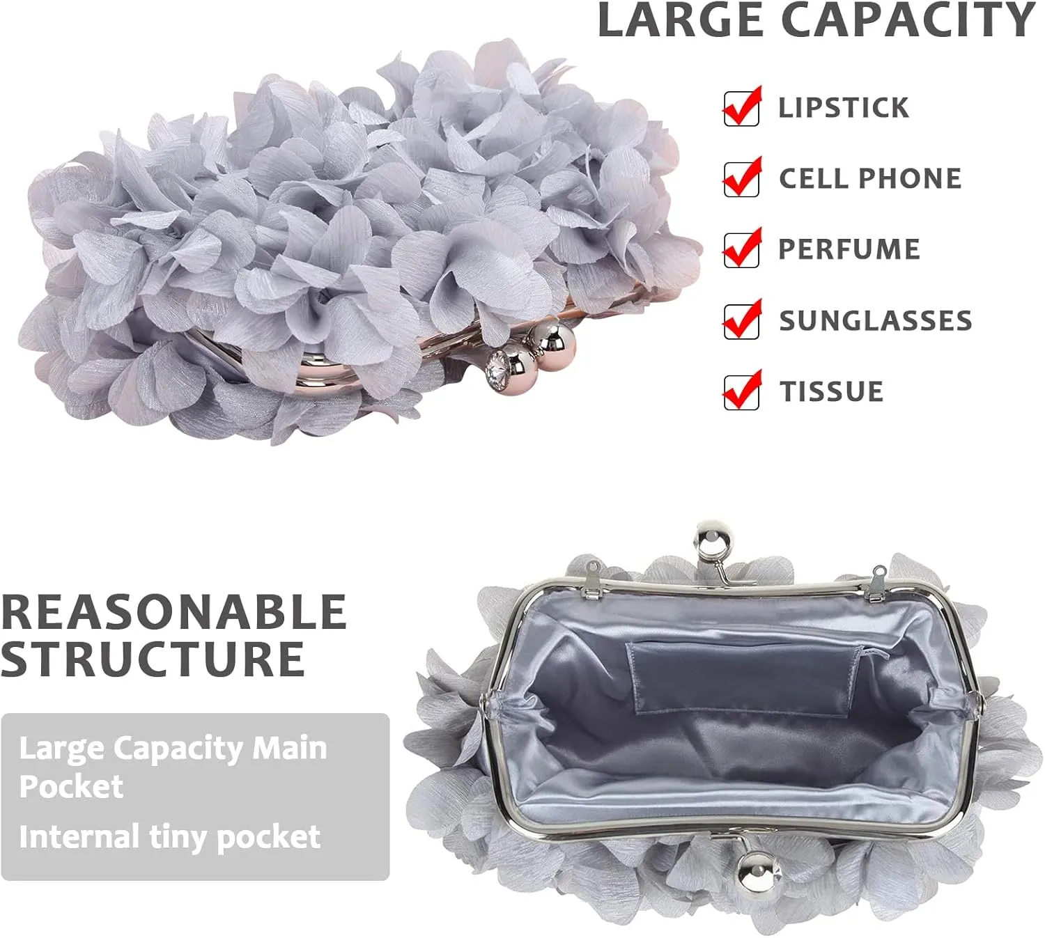 LAKSMI Women Clutch Evening Bags Floral Appliques Formal Purse Shouder Handbags with Detachable Chains