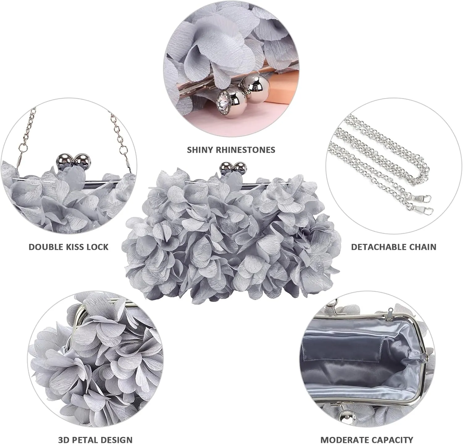 LAKSMI Women Clutch Evening Bags Floral Appliques Formal Purse Shouder Handbags with Detachable Chains