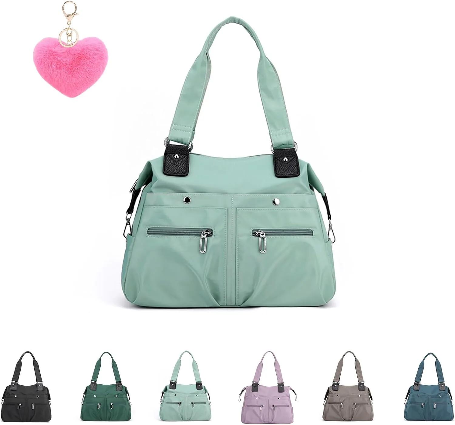 Langrents Nylon Tote Bag,Waterproof Large Capacity Multi Pocket Shoulder Bag, Crossbody Travel Bag For Women