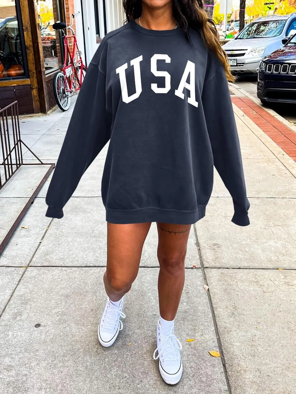 Langwyqu Women's Oversized Sweatshirt Los Angeles California Crewneck Long Sleeve Casual Loose Pullover Tops
