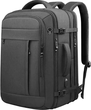Laptop Travel Backpack, Carry On Backpack with USB Charging Port, 40L Expandable Flight Approved Laptop Backpack Waterproof College Back Pack Fits 17 Inch Laptop, Gifts for Men, Black