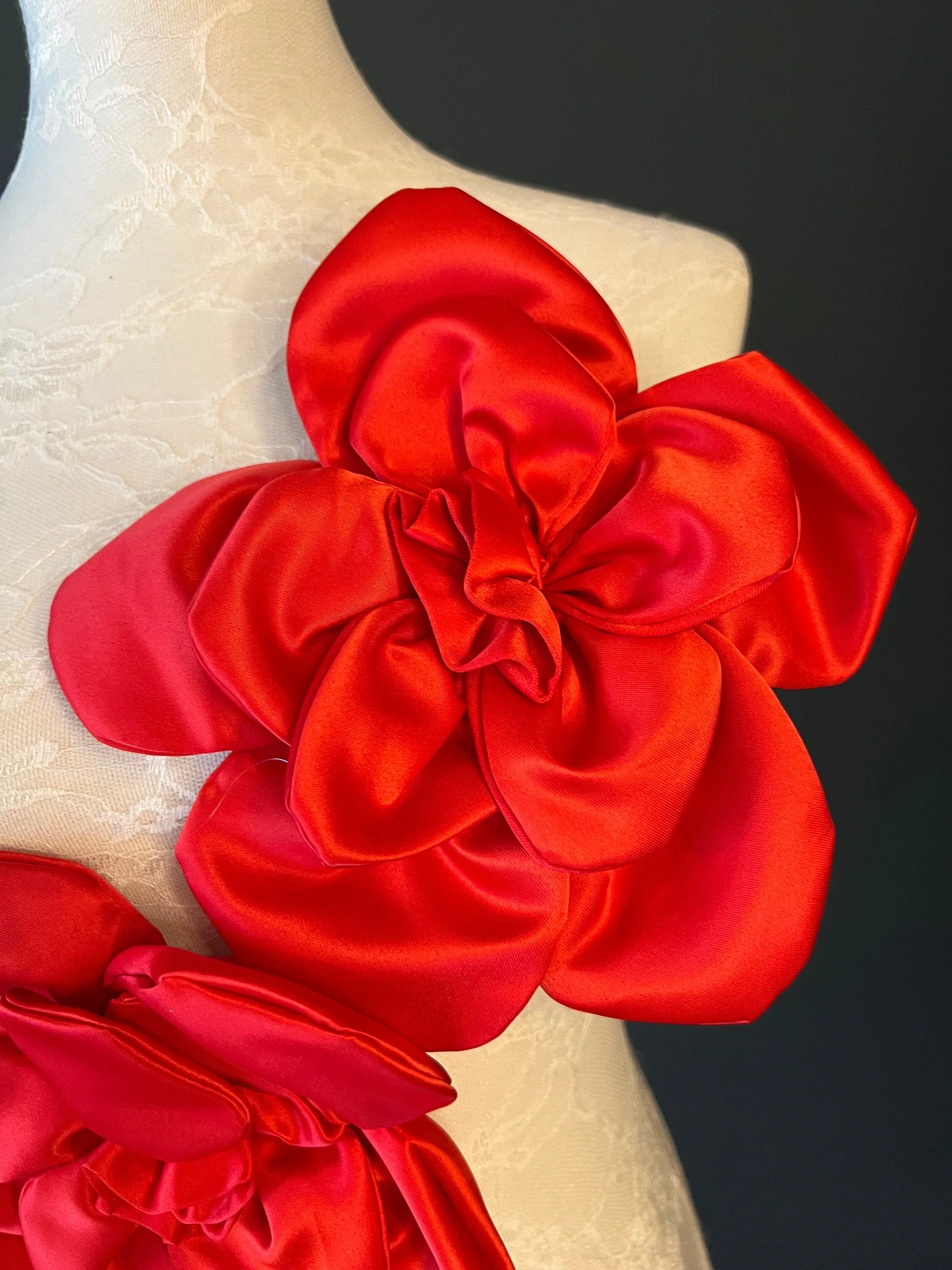 Large 3D Corsage Flower, Red, 9” Wide, 23cm, Hat Pin on Corsage, Bridal, Clothing, Dress, Hat, Accessory, FAN Design, Hair Pin Corsage