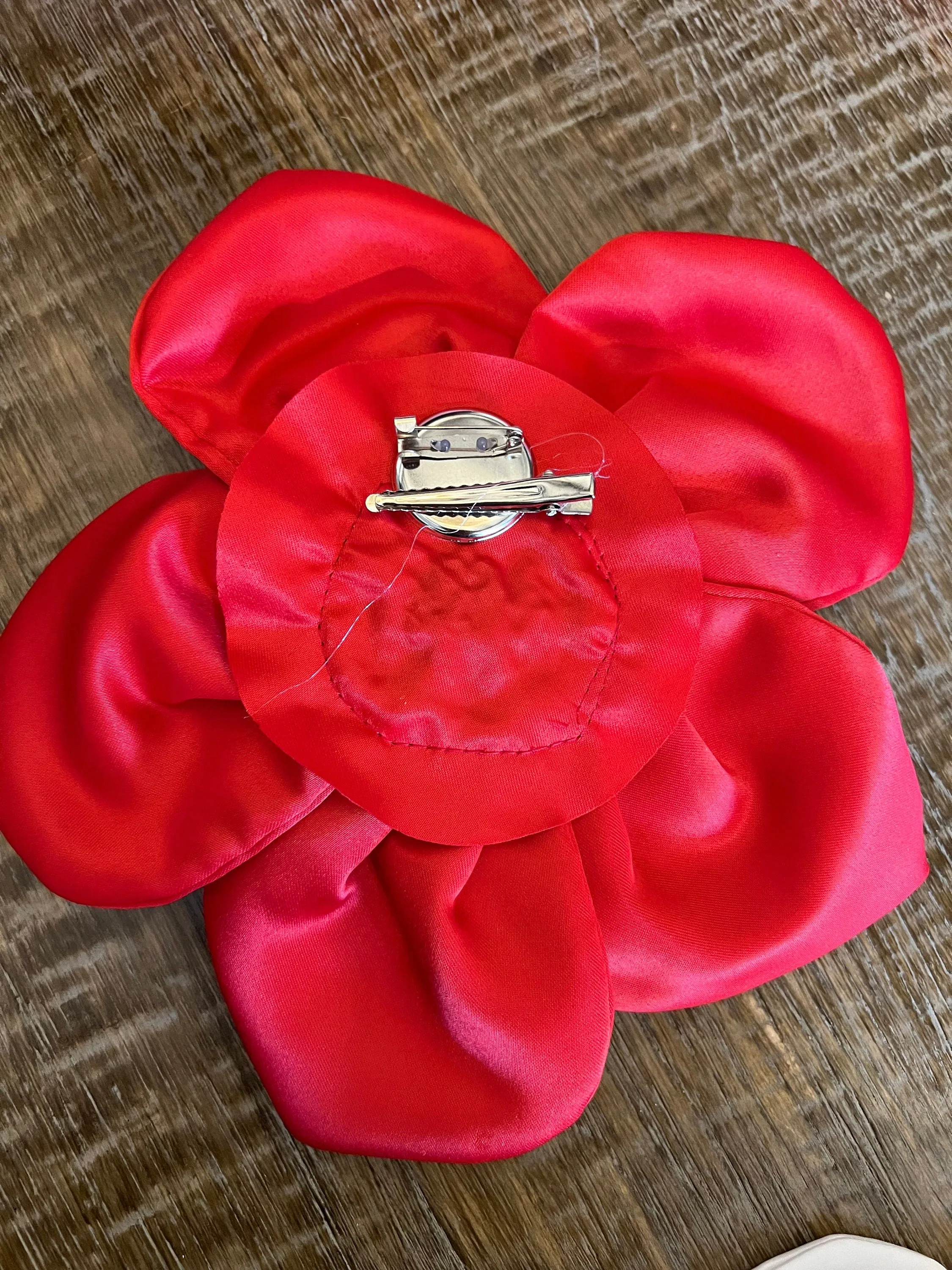 Large 3D Corsage Flower, Red, 9” Wide, 23cm, Hat Pin on Corsage, Bridal, Clothing, Dress, Hat, Accessory, FAN Design, Hair Pin Corsage