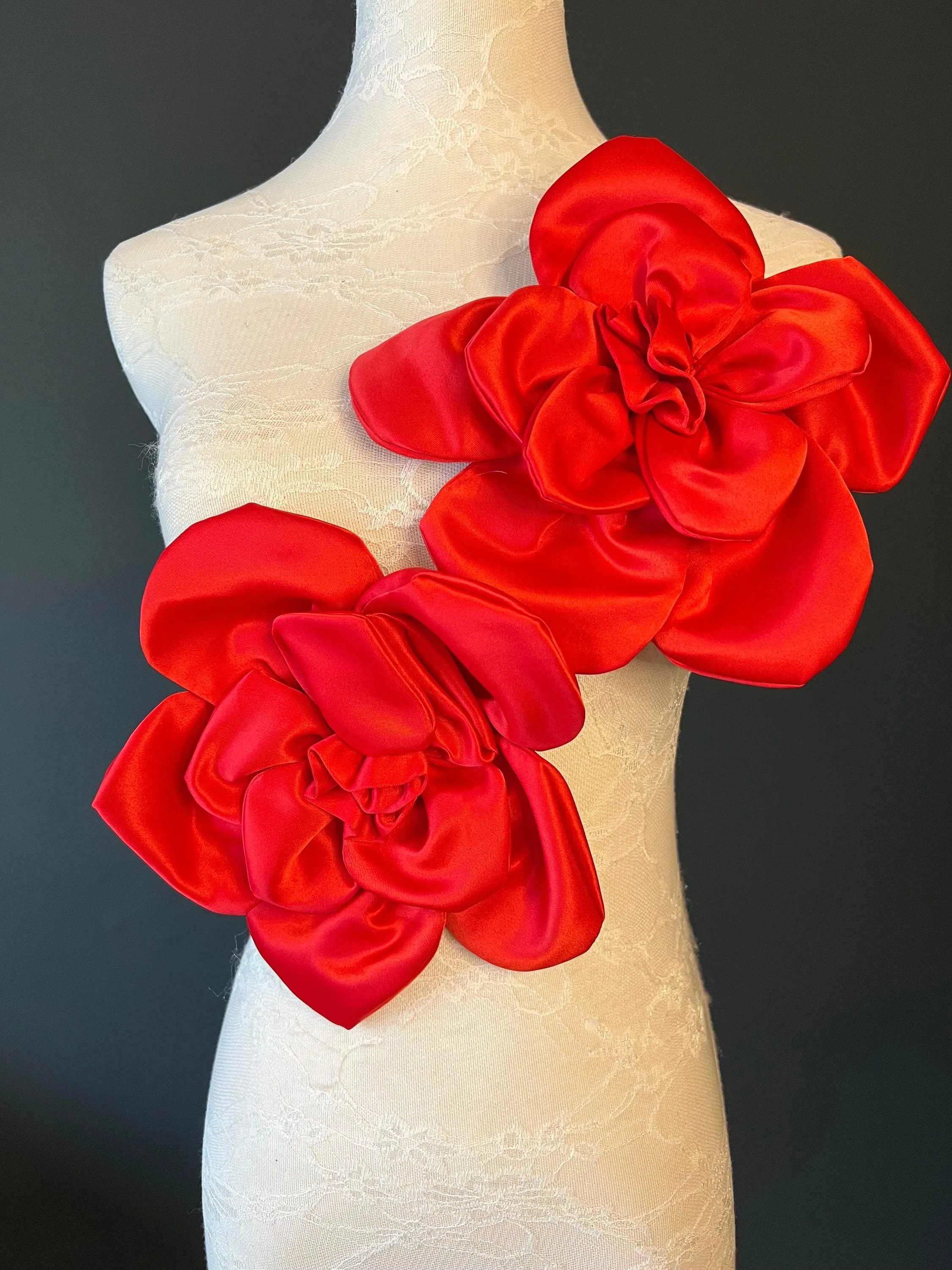 Large 3D Corsage Flower, Red, 9” Wide, 23cm, Hat Pin on Corsage, Bridal, Clothing, Dress, Hat, Accessory, FAN Design, Hair Pin Corsage
