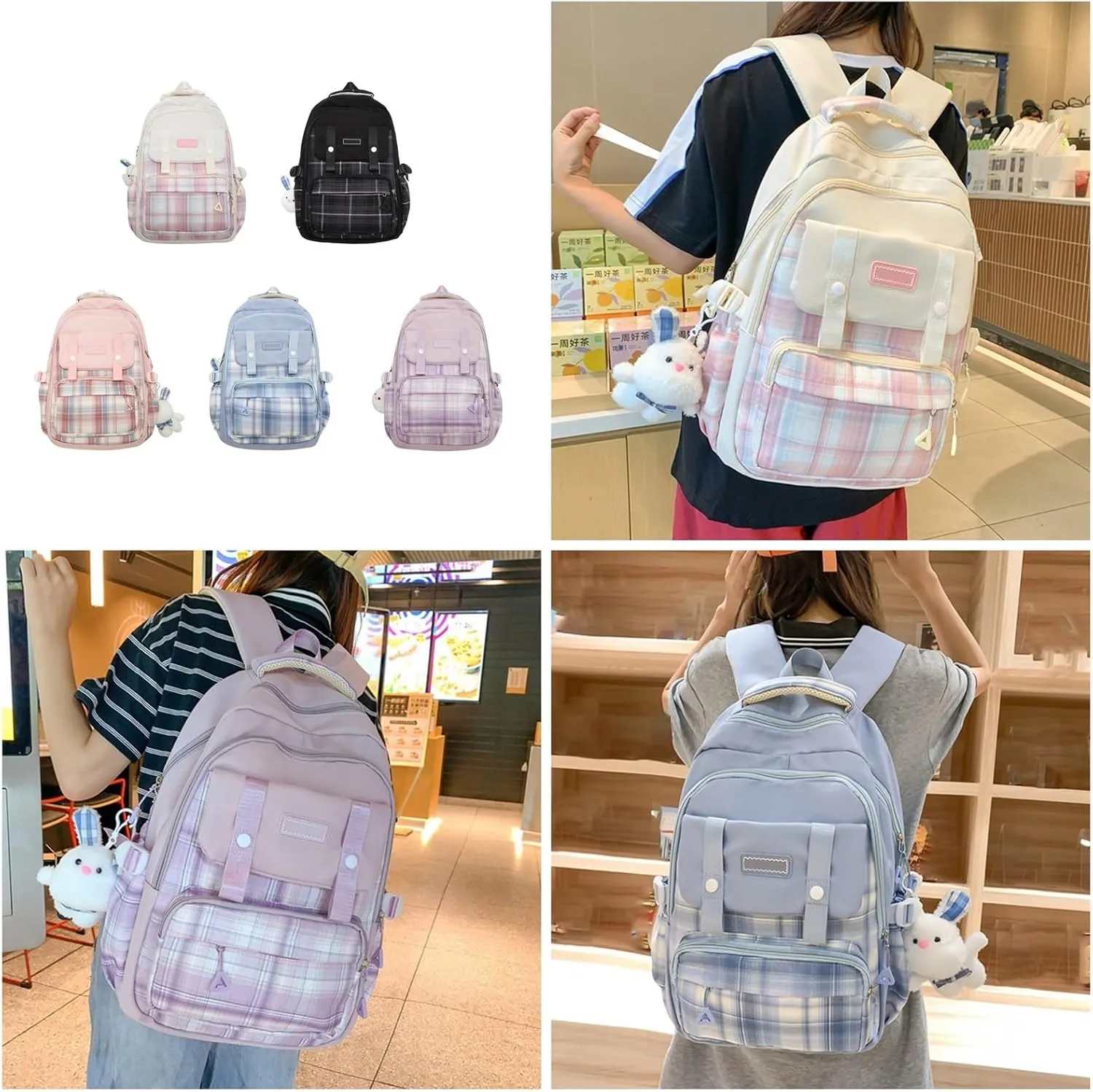 Large Capacity Backpack Casual Daypacks Student School Backpack Aesthetic Backpack Travel Bag for Teens Girls, White, as the pic show