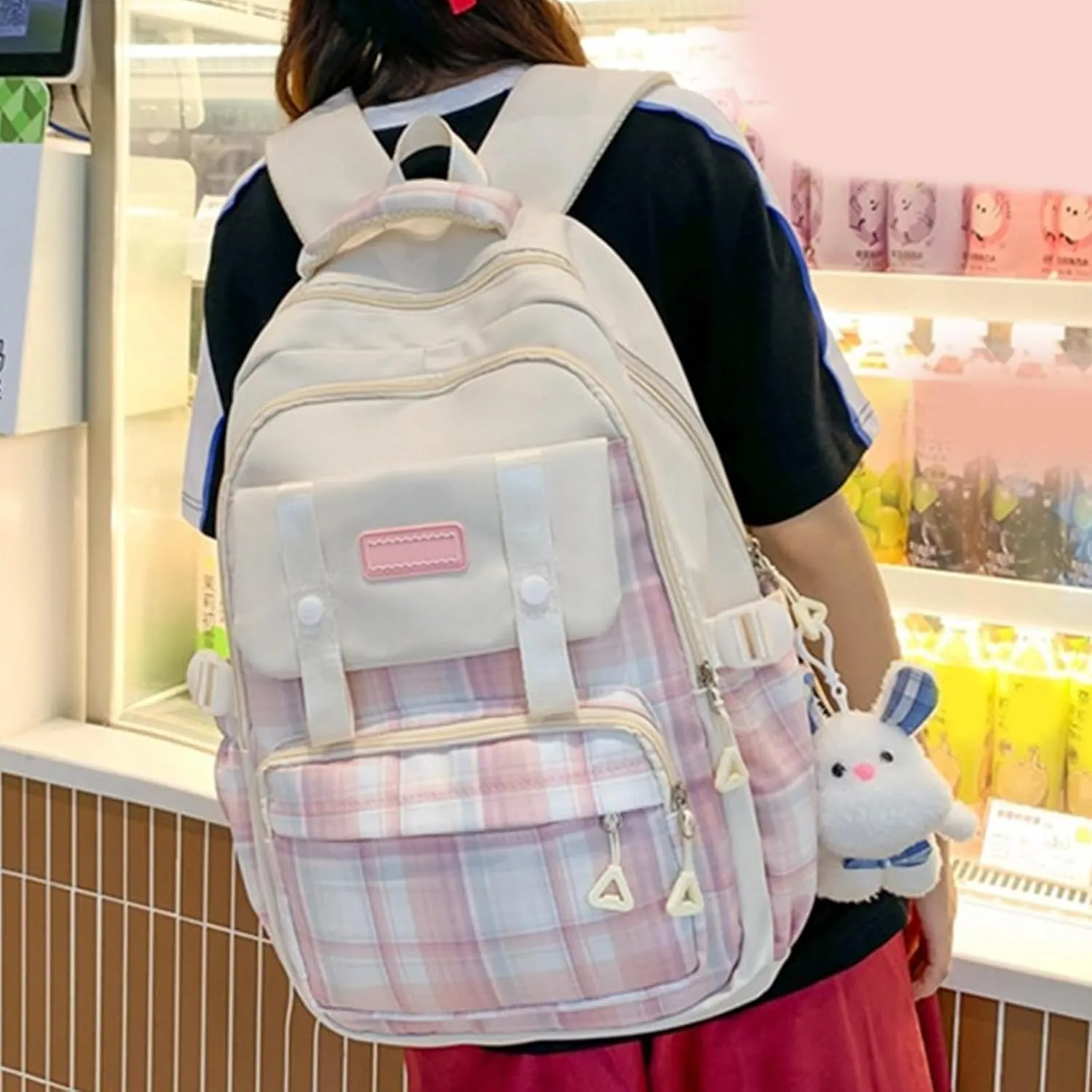 Large Capacity Backpack Casual Daypacks Student School Backpack Aesthetic Backpack Travel Bag for Teens Girls, White, as the pic show