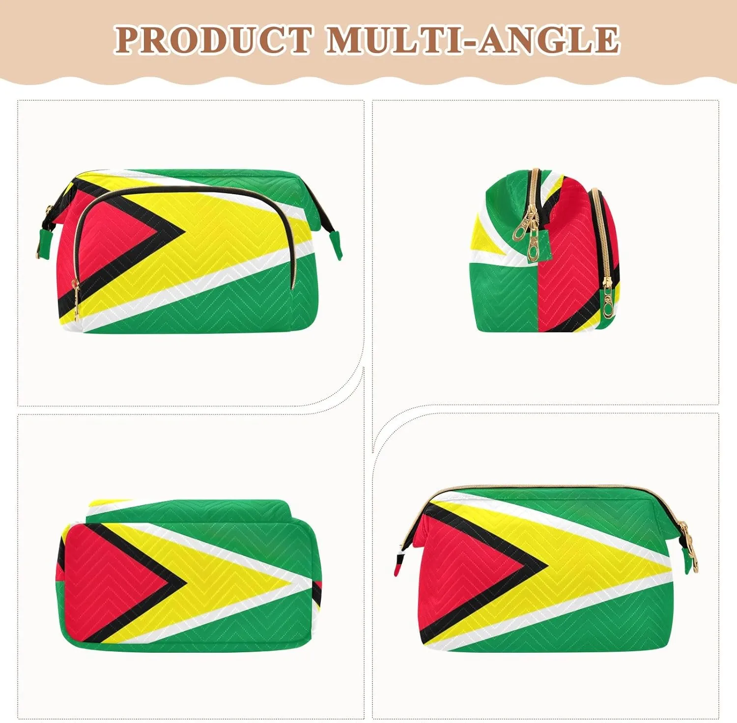 Large Capacity Cosmetic Bag Guyana Flag Travel Cosmetic Organizer Toiletry Bag with 9-Piece Accessory Set, Cosmetic Bags for Women for Purse