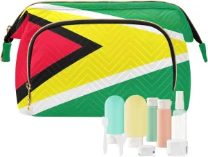 Large Capacity Cosmetic Bag Guyana Flag Travel Cosmetic Organizer Toiletry Bag with 9-Piece Accessory Set, Cosmetic Bags for Women for Purse