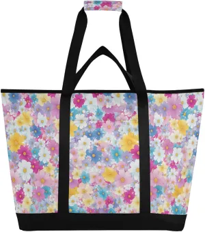 Large Capacity Insulated Cooler Bag for Hot/Cold Food Foldable Reusable and Leak Proof Food Grocery Bag for Travel Lunch Camping Beach Beautiful Flowers