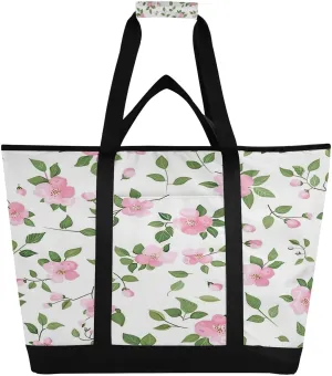 Large Insulated Cooler Bag,Fresh Style Floral Fragments Foldable Kitchen Reusable Grocery Bags,Leak Proof Portable Lunch Bags Tote Bag for Shopping Food Travel Beach Camping
