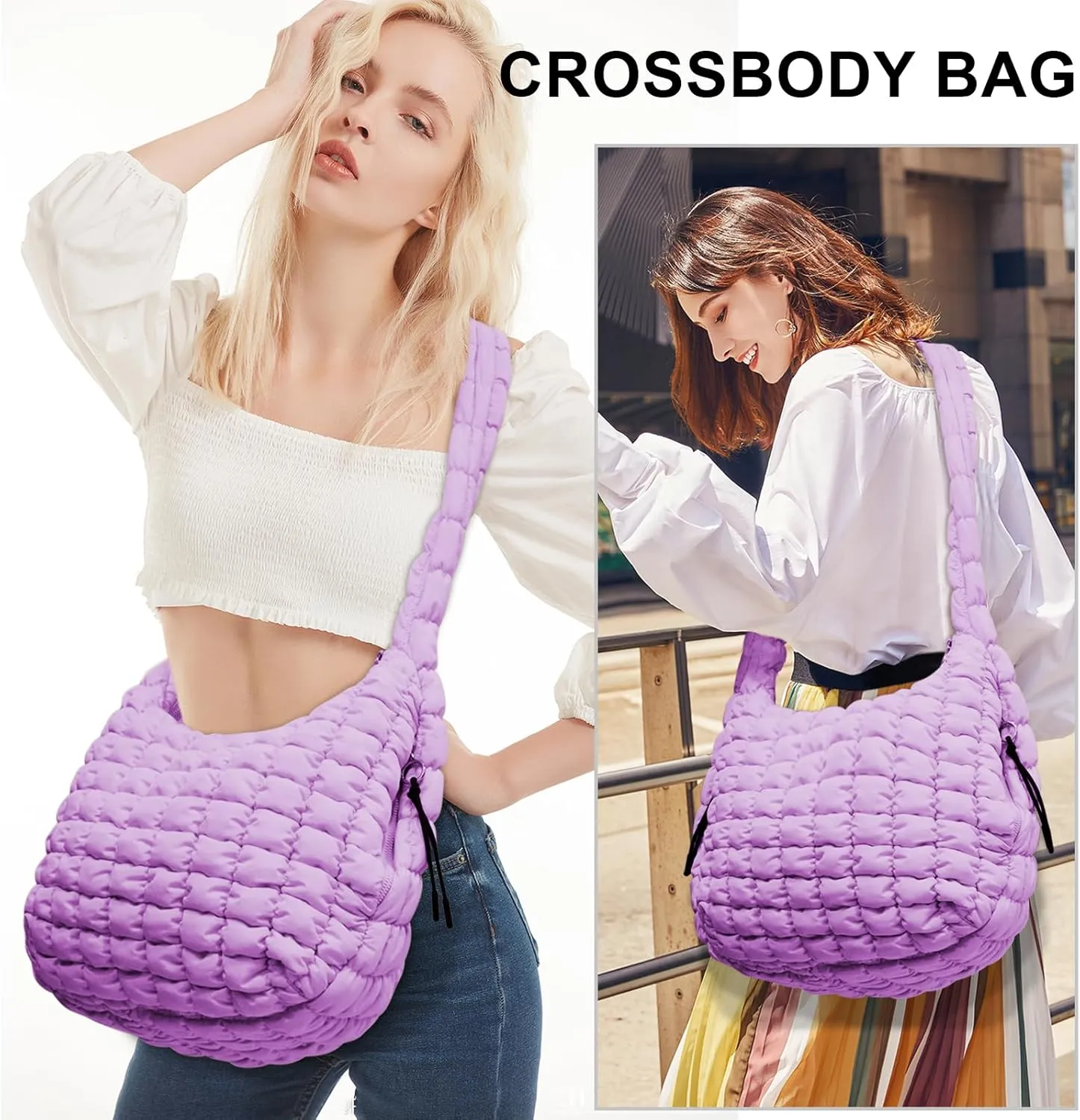 Large Puffer Tote Bag for Women Quilted Crossbody Bag, Hobo Quilted Tote Bag Crossbody Shoulder Handbags Puff Purse