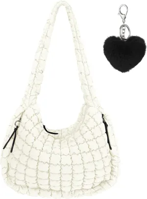 Large Quilted Tote Bag Crossbody Puffer Tote Bags for Women Quilted Hobo Bags Carryall Shoulder Bubble Bag