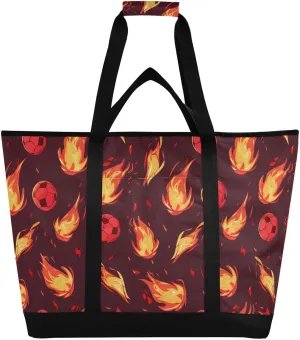 Large Soft Sided Cooler Bag Keeps Food Hot or Cold Thermal Insulation Collapsible Soft Cooler for Shopping Food Travel Beach Camping Football Flame Football Splash
