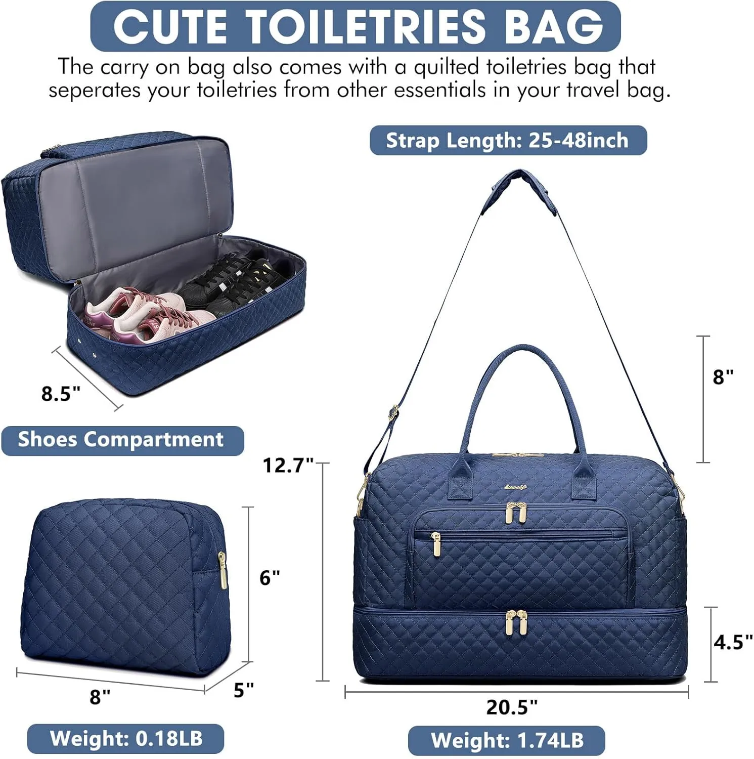 Large Women Travel Duffle Bag, Weekender Bags for Women with Shoe Compartment, Carry on Overnight Bag with Toiletry Bag, Gym Duffel Bag with Wet Pocket, Hospital Bags for Labor and Delivery