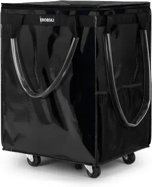 (Large,Black) Reusable Grocery Bag on Wheels, Foldable Rolling Tote,76 lbs Capacity Shopping Trolley,Zipper Clouser Shopping Bag with Wheels for Trips, Laundry, Rolling Carts with Wheels and Handle