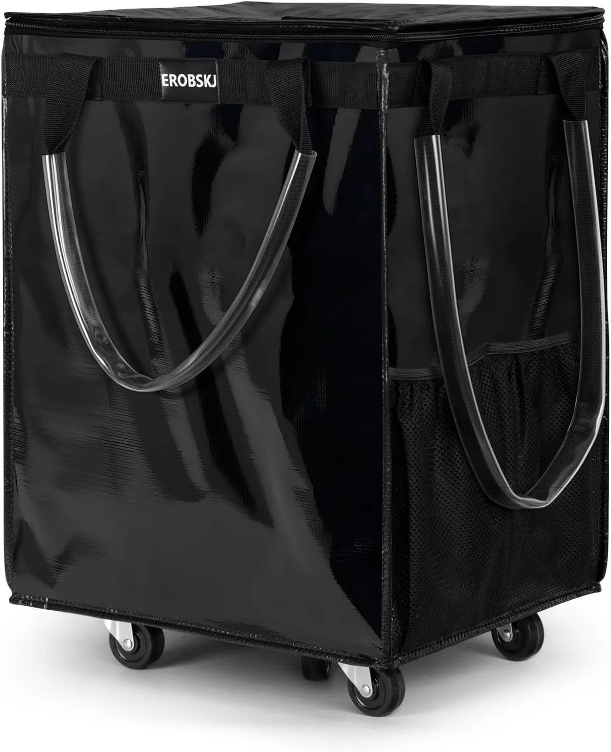 (Large,Black) Reusable Grocery Bag on Wheels, Foldable Rolling Tote,76 lbs Capacity Shopping Trolley,Zipper Clouser Shopping Bag with Wheels for Trips, Laundry, Rolling Carts with Wheels and Handle