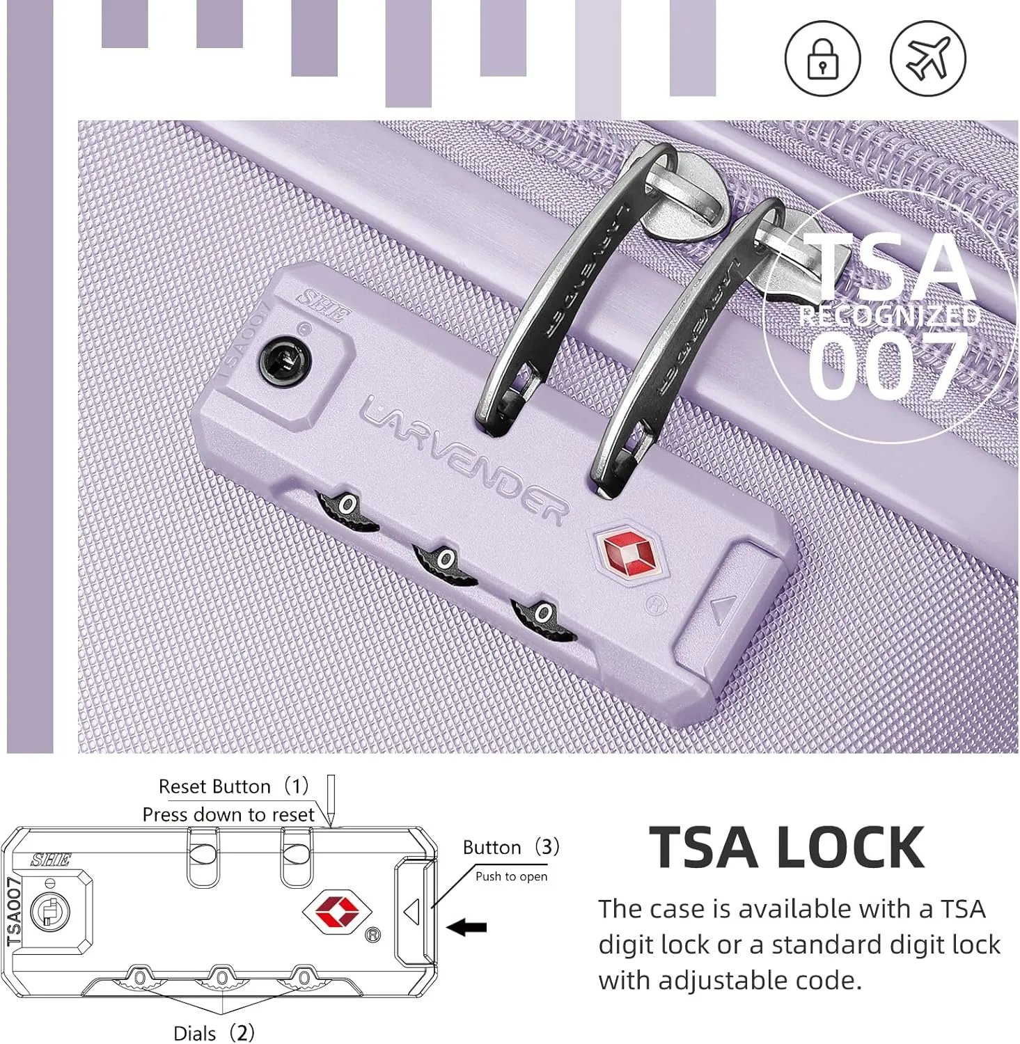 LARVENDER Luggage Sets 3 Piece Expandable Carry on Luggage 22x14x9 Airline Approved Hardshell Suitcase with Spinner Wheels TSA Lock, Lightweight Travel Suitcase Set for Women, Lilac
