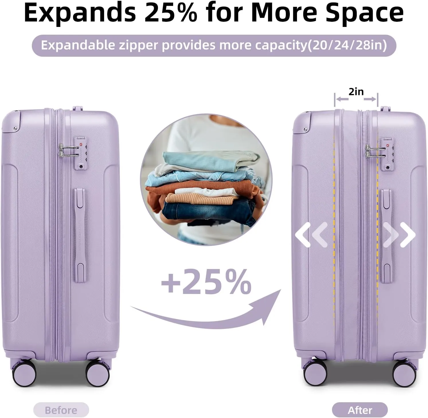 LARVENDER Luggage Sets 3 Piece Expandable Carry on Luggage 22x14x9 Airline Approved Hardshell Suitcase with Spinner Wheels TSA Lock, Lightweight Travel Suitcase Set for Women, Lilac