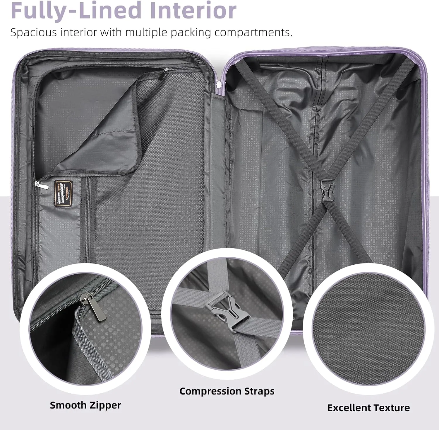 LARVENDER Luggage Sets 3 Piece Expandable Carry on Luggage 22x14x9 Airline Approved Hardshell Suitcase with Spinner Wheels TSA Lock, Lightweight Travel Suitcase Set for Women, Lilac