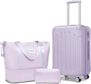LARVENDER Luggage Sets 3 Piece Expandable Carry on Luggage 22x14x9 Airline Approved Hardshell Suitcase with Spinner Wheels TSA Lock, Lightweight Travel Suitcase Set for Women, Lilac