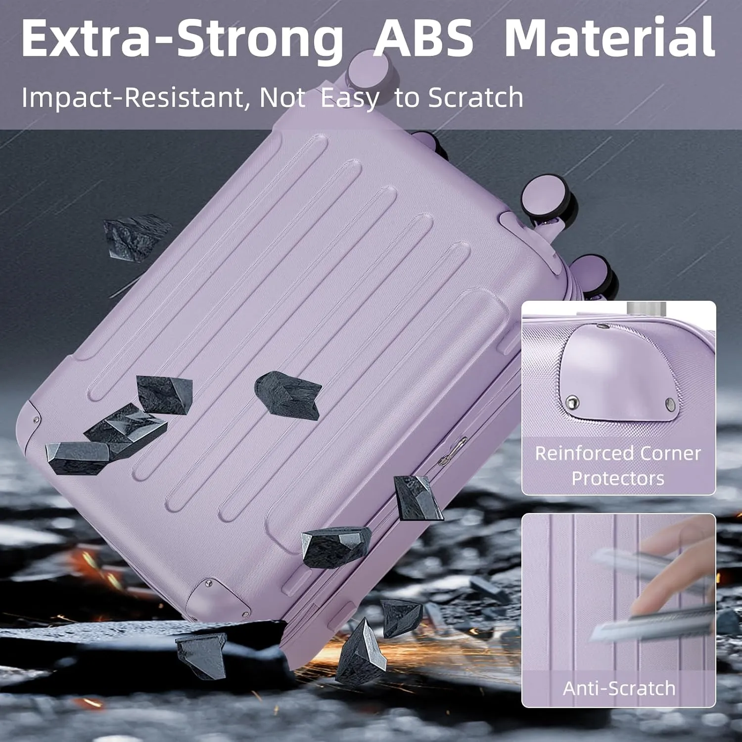 LARVENDER Luggage Sets 3 Piece Expandable Carry on Luggage 22x14x9 Airline Approved Hardshell Suitcase with Spinner Wheels TSA Lock, Lightweight Travel Suitcase Set for Women, Lilac