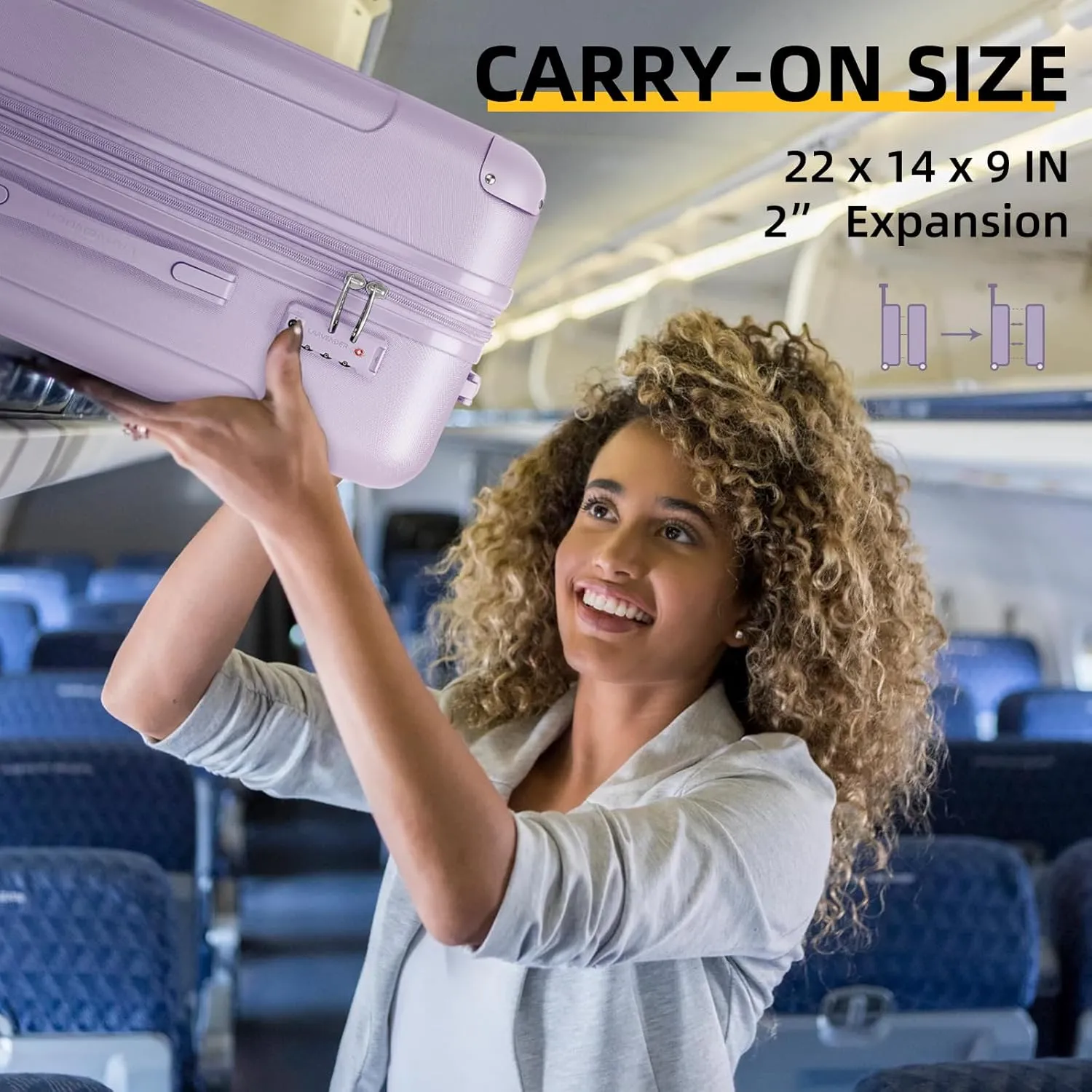 LARVENDER Luggage Sets 3 Piece Expandable Carry on Luggage 22x14x9 Airline Approved Hardshell Suitcase with Spinner Wheels TSA Lock, Lightweight Travel Suitcase Set for Women, Lilac