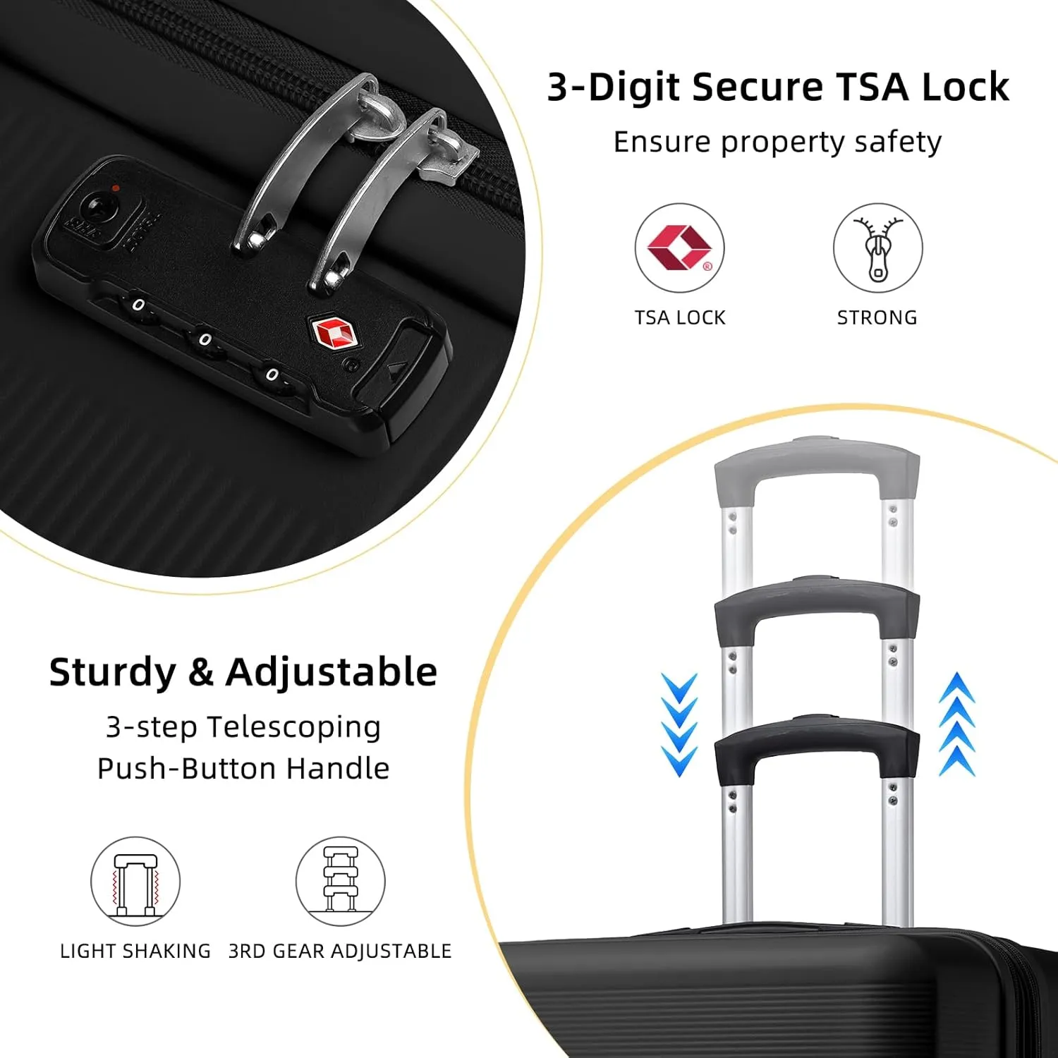 LARVENDER Luggage Sets 5 Piece, Expandable(Only 28in) ABS Suitcase with Duffel Bag 360° Spinner Wheels, Durable Luggage Set Clearance Carry On Suitcase Set For Women Men, Black