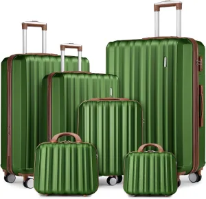 LARVENDER Luggage Sets 6 Piece, Expandable Hardside Suitcase Set Carry on Luggage with Spinner Wheels, Lightweight Travel Luggage Set with TSA Locks for Men and Women, Green