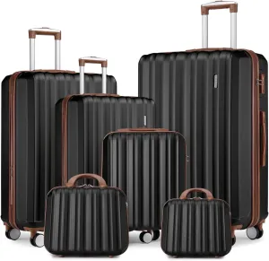 LARVENDER Luggage Sets 6 Piece, Suitcases With Wheels, Expandable Hardshell Carry on Luggage Suitcase Set, Lightweight Travel Luggage Set with TSA Locks for Men and Women, Black