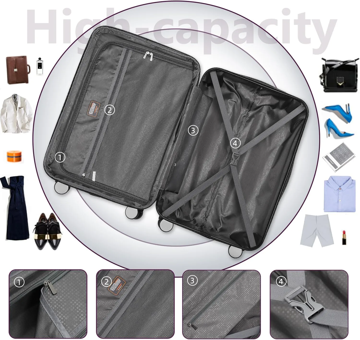 LARVENDER Luggage Sets for Women 6 Piece Hardside Expandable Suitcases with Wheels TSA Lock, Lightweight Travel Carry On Suitcase Set with Two Cosmetic Cases, Purple