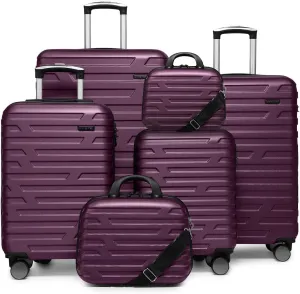 LARVENDER Luggage Sets for Women 6 Piece Hardside Expandable Suitcases with Wheels TSA Lock, Lightweight Travel Carry On Suitcase Set with Two Cosmetic Cases, Purple