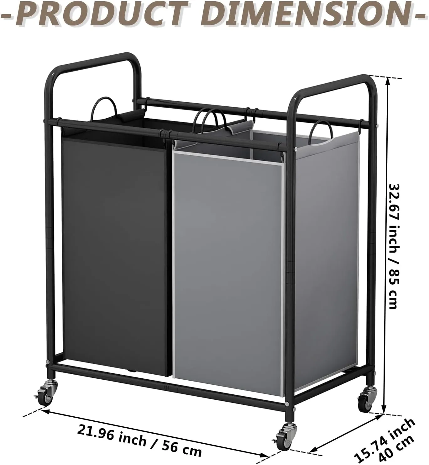 Laundry Sorter Basket 2 Bag Laundry Hamper Cart with Rolling Lockable Wheels and Removable Bags Laundry Organizer Cart for Clothes Storage