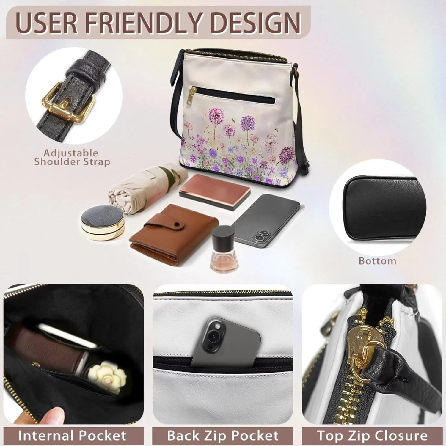 Leather Crossbody Bags for Women Large Sling Hobo Bag Trendy Messenger Bag with Zipper Closure for Dating Shopping