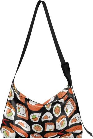 Leather Hobo Tote Bags for Women Men,Sushi Roll Salmon Meat Trendy Messenger Bag Crossbody Large Size Casual Shoulder Bag Handbag for Travel Shopping Work