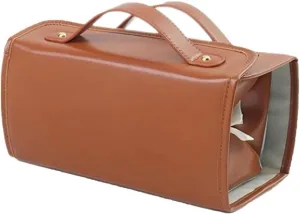 Leather Waterproof Cosmetic Bag Portable 4-in-1 Foldable Cosmetic Bag Large Capacity Travel Toiletry Bag Roll Up Toiletry Bag Independent Partition Removable