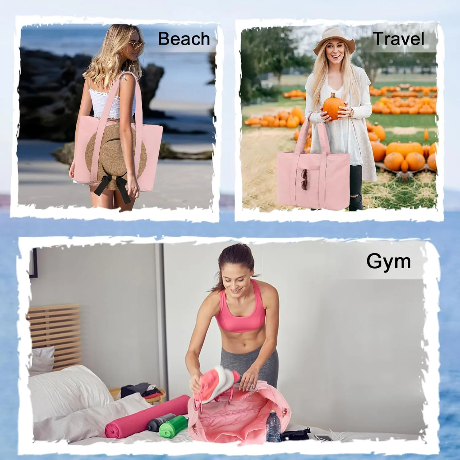 LEDAOU Beach Bags for Women, Beach Bags Waterproof Sandproof, Packable Beach Tote Bag with Zipper Travel Sports