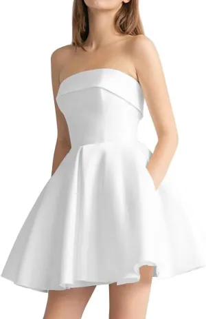 Leeskoot Satin Homecoming Dresses for Teens 2025 Strapless Short Prom Dress A Line Formal Cocktail Evening Gown with Pockets