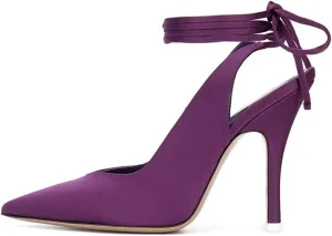 LEMUTISME Women's Sexy Pointed Toe Pumps Summer Lace-up Satin Stiletto High Heels Dressy Slingback Shoes for Party Evening