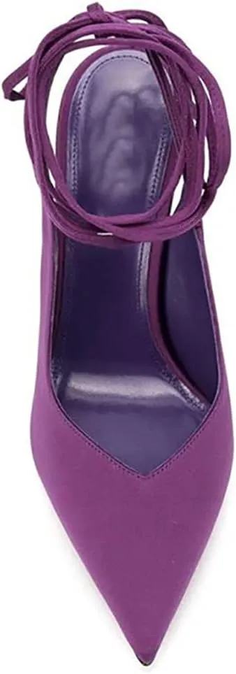LEMUTISME Women's Sexy Pointed Toe Pumps Summer Lace-up Satin Stiletto High Heels Dressy Slingback Shoes for Party Evening
