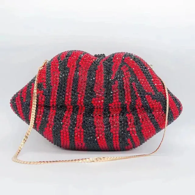 Leopard Print Mouth Diamond Wedding Purses WHTUOHENG Crystal Evening Clutches Rhinestone Women Party Bling Sparkling Handbags