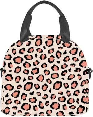 leopard print pink printing textiles ceramics paper and other Insulated Adult Lunch Bag with Shoulder Strap for Women Lightweight Reusable Portable Freezable Lunch Tote Bag for Work Picnic